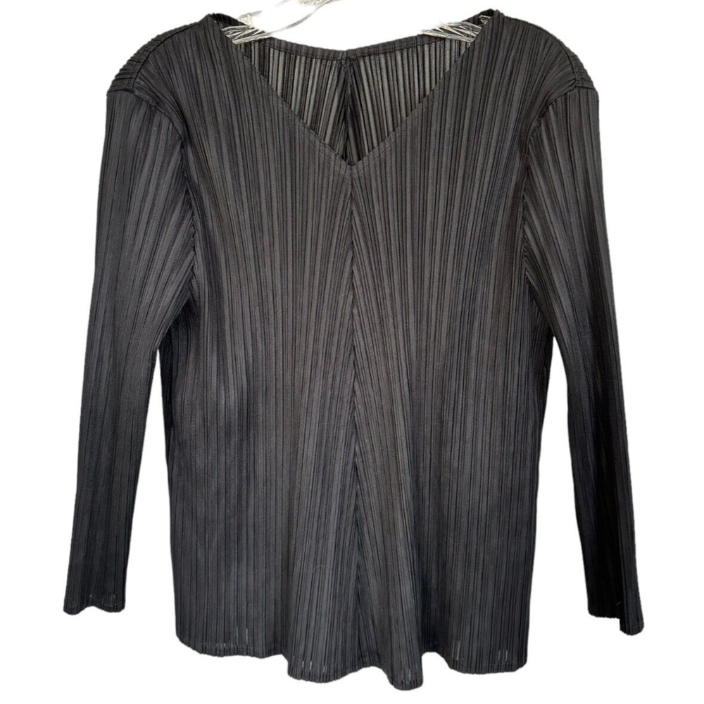 Women's Pleated Dress Top 3/4 Sleeve V-Neck Stretch - One Size Black
